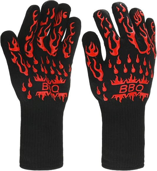 1-Pair BBQ Gloves, 1472°F Heat Resistant Non-Slip Grilling Oven Gloves for Barbecue/Baking/Cooking [L Size, Red]