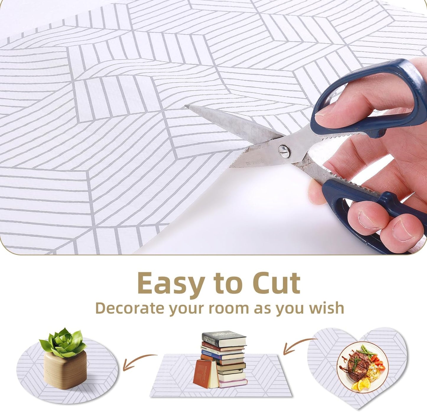 Shelf Liners for Kitchen Cabinets Non Adhesive Shelf Liner Paper Non-Slip Thickened Drawer Liner Easy to Clean for Tool Box Refrigerator with Knife and Tape Measure, Silver Geometric, 23.6 x 236.2 in