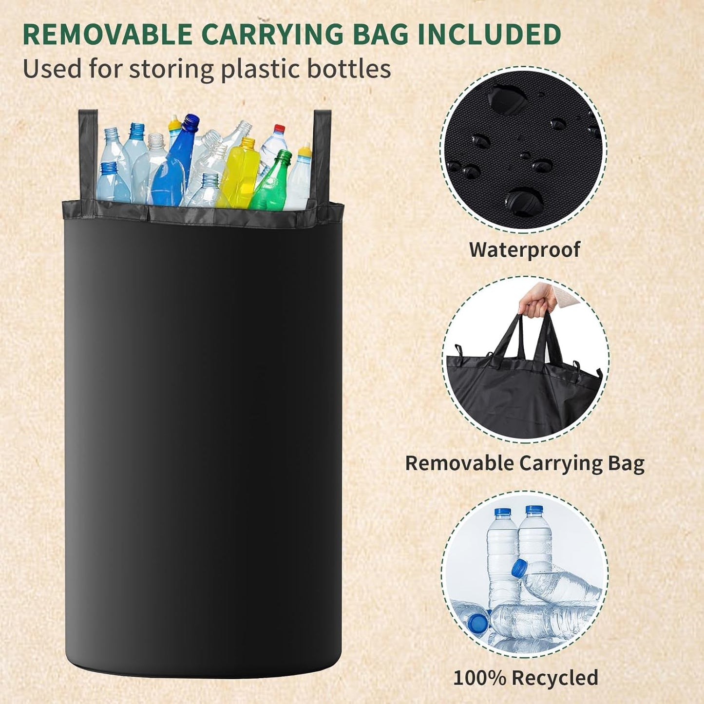 Recycling Bin for Kitchen 26 Gallon 100L Recycle Bin with Lid Removable Tote Bag Large Recycling bin with lid for Bottle Can Kitchen Recycling Bin (Light Gray)