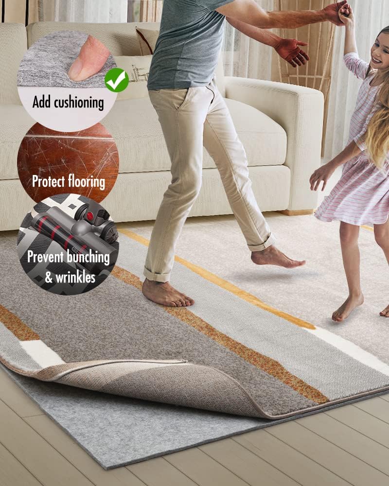 Non Slip Rug Pad Gripper - Round 5 Feet 1/4” Extra Thick Felt Under Rug for Runner Rugs and Hardwood Floors,Super Cushioned Non Skid Carpet Padding