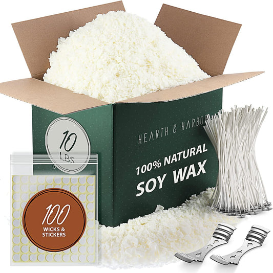 Hearth & Harbor Organic Soy Candle Wax for Candle Making, 10 lbs Natural Candles Making Supplies, Beeswax-Free, Paraffin-Free, Pure Soy Wax Flakes Perfect for Candles, Tealights and Melts
