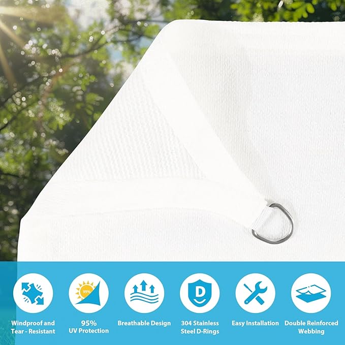 Amagenix Sun Shade Sail 6'X6'X6' Curved Edge Outdoor Shade Canopy White Breathable 95% UV Block Shade Cloth for Patio Garden Backyard (We Make Custom Size)
