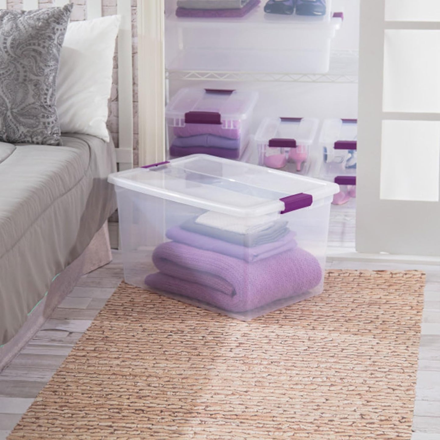 Sterilite 12-Pack ClearView Latch Box, Stackable Storage Organizer Bins for Home, 66 Quart