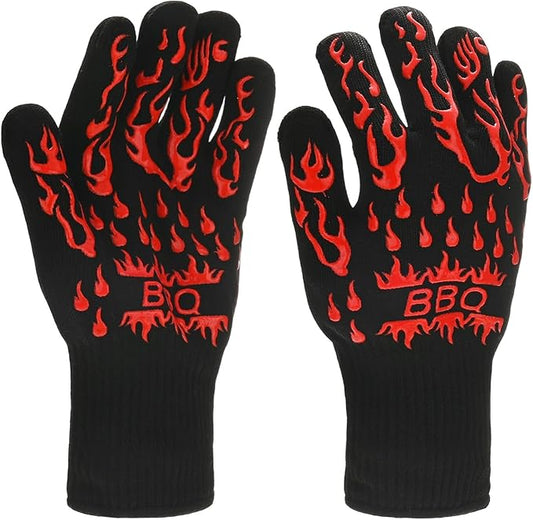1-Pair BBQ Gloves, 1472°F Heat Resistant Non-Slip Grilling Oven Gloves for Barbecue/Baking/Cooking [S Size, Red]