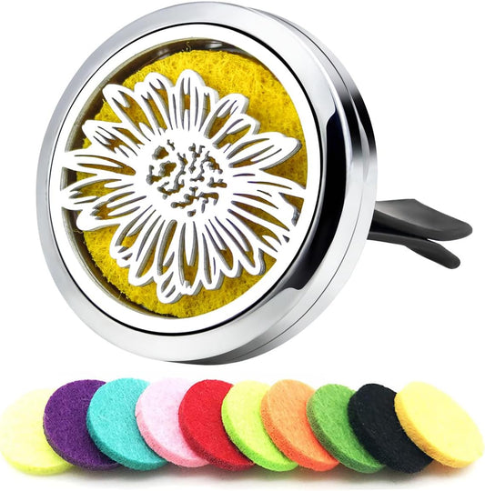 Sunflower Essential Oil Car Diffuser Vent Clips Car Diffuser Aromatherapy Vent Clip Air Freshener Car Accessories for Women with 10 Refill Pads