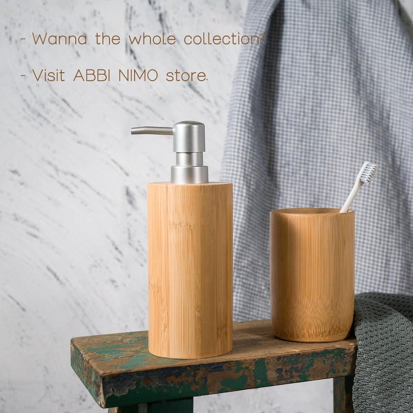 Natural Bamboo Liquid Soap Dispenser, 10 oz with Silver Plastic Pump, Refillable Hand Soap Dispenser for Bathroom or Kitchen