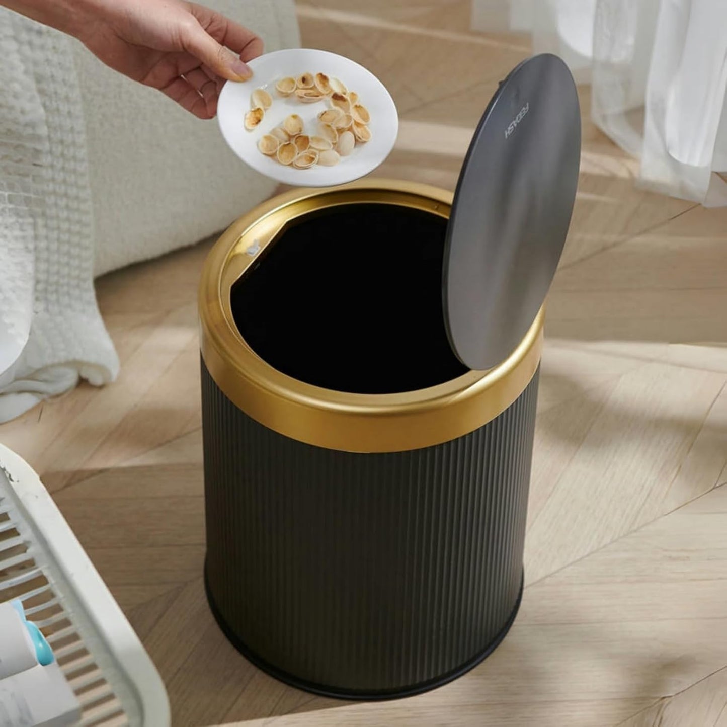 URALFA 3.7 Gallon Motion Sensor Bathroom Trash Can with Lid，Automatic Waterproof Touchless Garbage Can, Smart Plastic Trash Bins Suitable for Toilet, Office, Bedroom, Kitchen (Dark Grey)