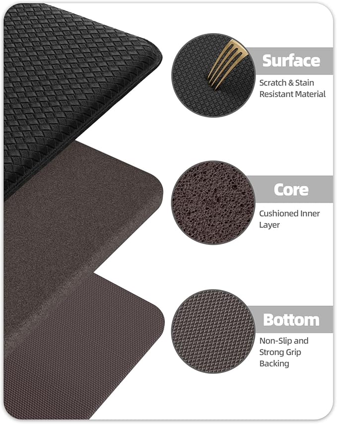 Color&Geometry Anti Fatigue Cushion Kitchen Mat for Floor -24"x71",Wide,Easy Clean, Water & Oil Proof, Anti Slip, Foam Rubber Runner Rug for Front Sink Comfort Standing,Black