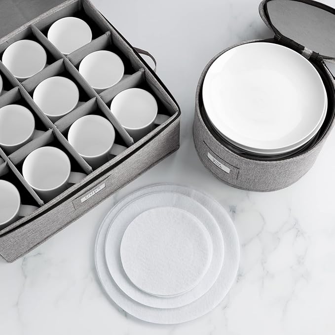 6pcs Hard Shell China Storage Containers for Cups and Mugs, Wine Glasses and Plates - Heavy Duty Dinnerware Storage