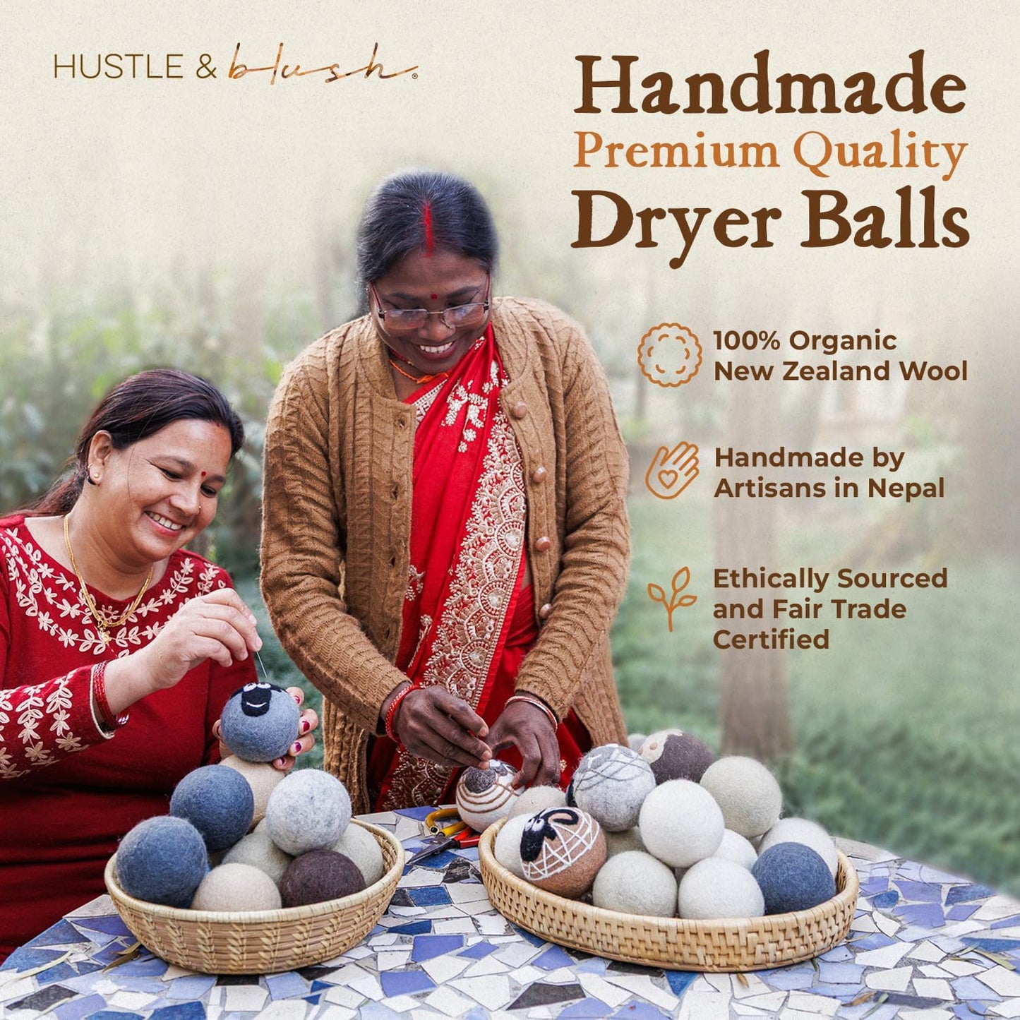 Fluff Ewes Wool Dryer Balls 6 Pack Premium New Zealand Wool Laundry Balls for Dryer, No Static Dryer Balls Laundry Reusable, XL Wool Dryer Balls Cute, Baby Dryer Balls for Dryers - Fun in The Sun