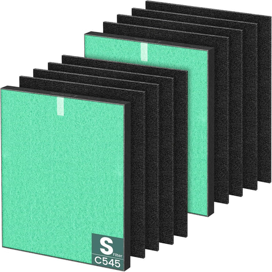 2 Pack C545 HEPA Pollen Replacement Filter S Compatible with Winix C545 Air Purifier, Replaces Part 1712-0096-00 and 2522-0058-00, 2 HEPA Filter + 8 Activated Carbon Filters, Green