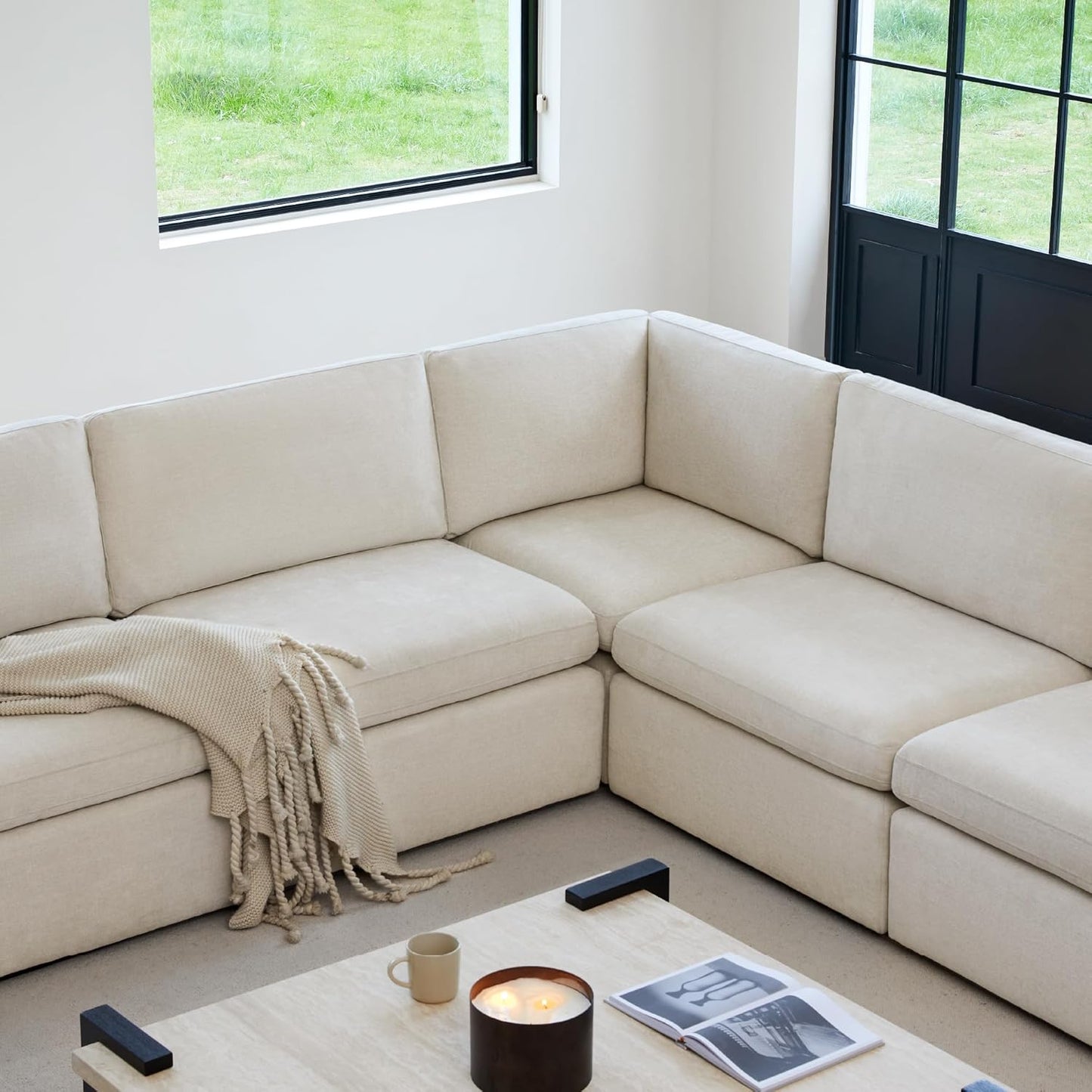 CHITA Oversized Corner Modular Sectional Fabric Sofa Set, FSC Certified Extra Large 5 seat V Shaped Corner Sectional Cloud Couch for Living Room, 106 inch Width,4 Seat and 1 Middle Corner, Linen