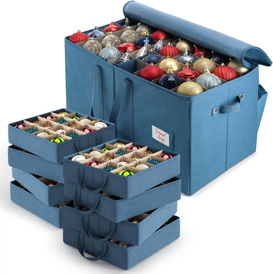 Hearth & Harbor Large Christmas Ornament Storage Box With Adjustable Dividers - Ornament Storage Container For 128 Holiday Ornaments or Decorations