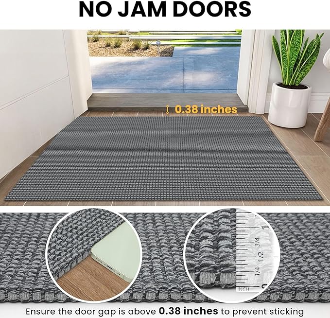 IOHOUZE Washable Runner Rug 3x8 Non Slip Rubber Backed Wide Hallway Runner Entryway Runner Indoor, Kitchen Rugs Woven Floor Carpet for Hall Entrance Bedroom, Dark Grey
