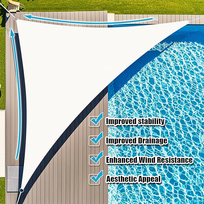 Amagenix Sun Shade Sail 8'X8'X10' Curved Edge Outdoor Shade Canopy White Breathable 95% UV Block Shade Cloth for Patio Garden Backyard (We Make Custom Size)