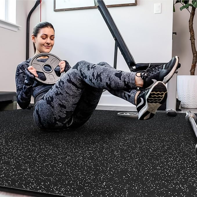 SUPERJARE 0.4'' Thick 48 Pcs 192 Sq Ft Rubber Top Exercise Equipment Mats, High Density EVA Foam Mats with Rubber Top, Interlocking Gym Flooring for Home Gym, Protective Workout Mat, Black/Grey