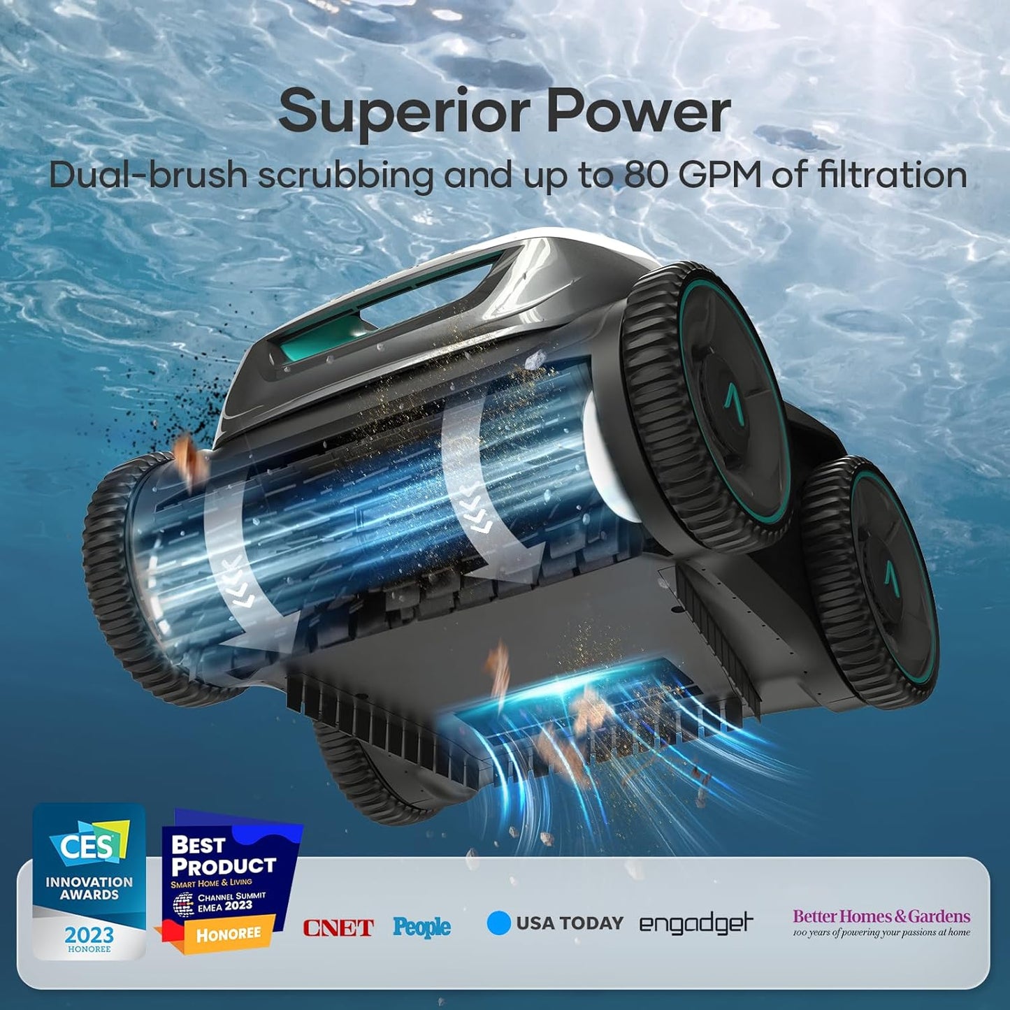 AIPER Cordless Robotic Pool Cleaner, WavePath Navigation, Wall-Climbing, Quad-Motor, 150 mins Runtime for Inground Pools up to 1,600 sq.ft, Seagull Pro ZT6002 (Renewed)