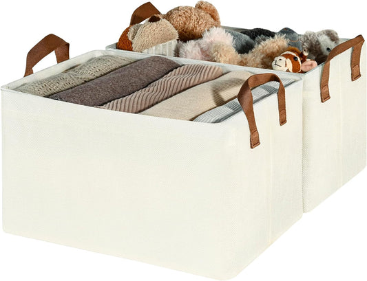 GRANNY SAYS Storage Baskets for Shelves, Closet Organizer Bins, Clothes Storage Bins with Metal Frame, Large Baskets for Organizing and Storage, Collapsible, Ivory, 2-Pack