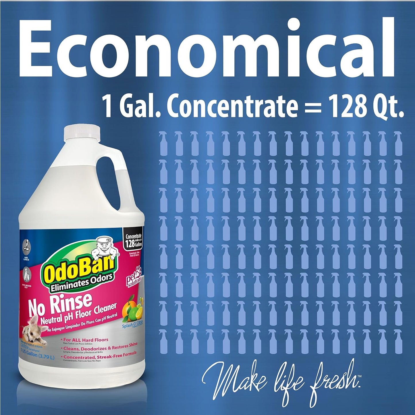 OdoBan Pet Solutions No Rinse Neutral pH Floor Cleaner Concentrate, Made in the USA, 1 Gallon, and Oxy Stain Remover, 32 Ounce Spray