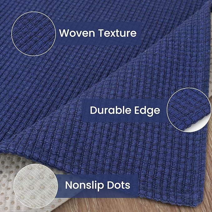 IOHOUZE Washable Runner Rug 2x5 Non Slip Runners for Hallways Entryway Runner Indoor, Kitchen Throw Rug Woven Cotton Floor Carpet for Hall Entrance Bedroom, Royal Blue/Navy