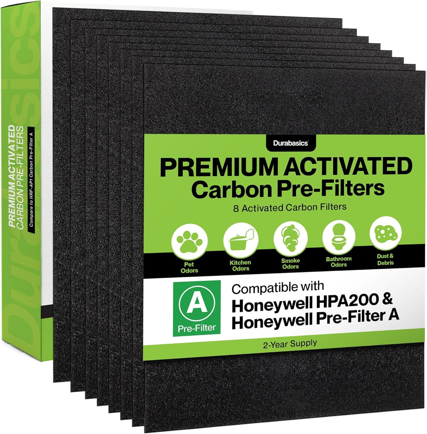 Durabasics 8 Pack Replacement Prefilter for Honeywell HPA200 | Carbon Pre Filter Replacements for Honeywell Prefilter A, Air Filter A, HRF AP1, HRF-A200, and HPA200 Filters