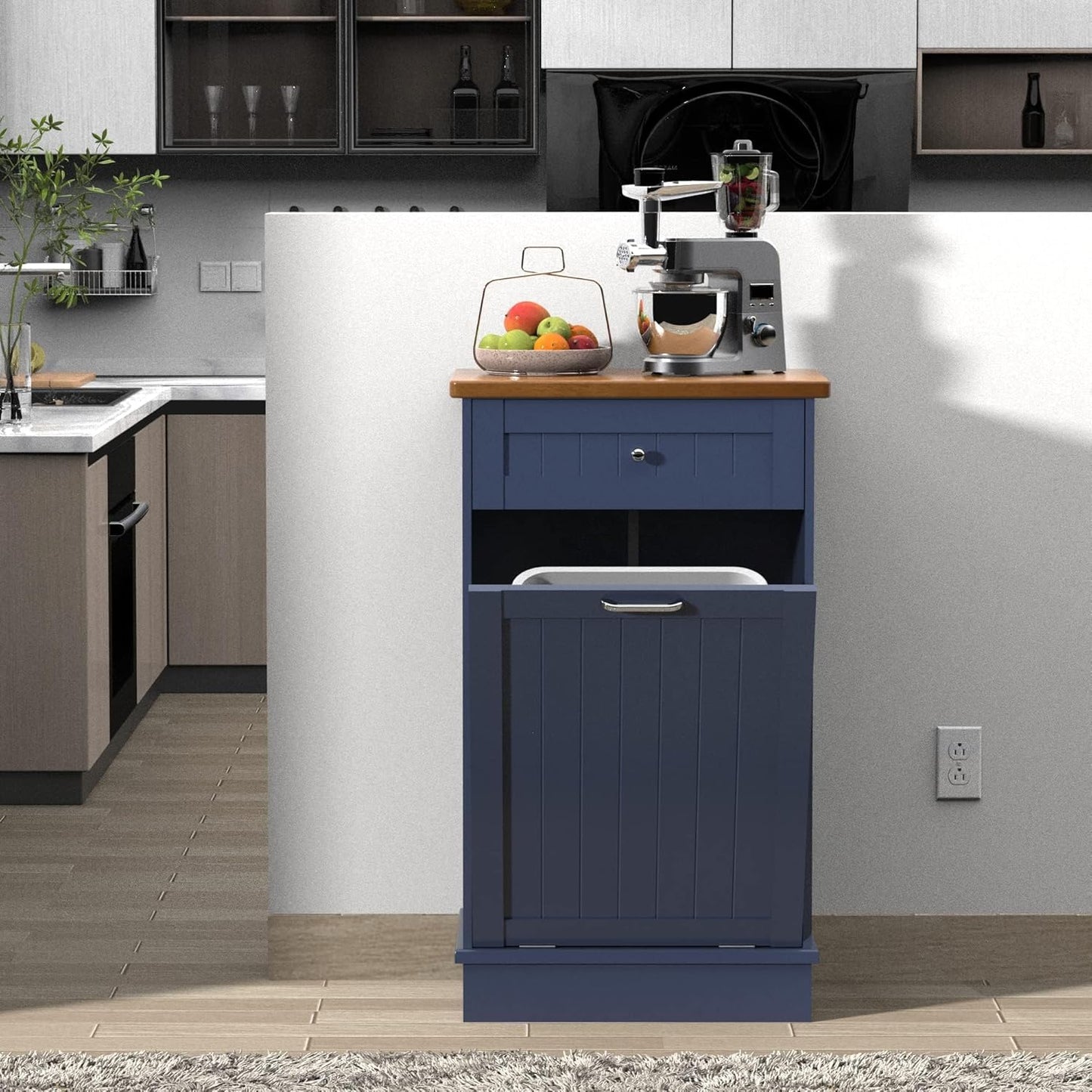 Betterhood Tilt Out Trash Cabinet 10 Gallon Wooden Free Standing Laundry Sorter Cabine,Recycling Cabine with Hideaway Drawer,Tilt Out Trash Cabinet Can Bin Kitchen