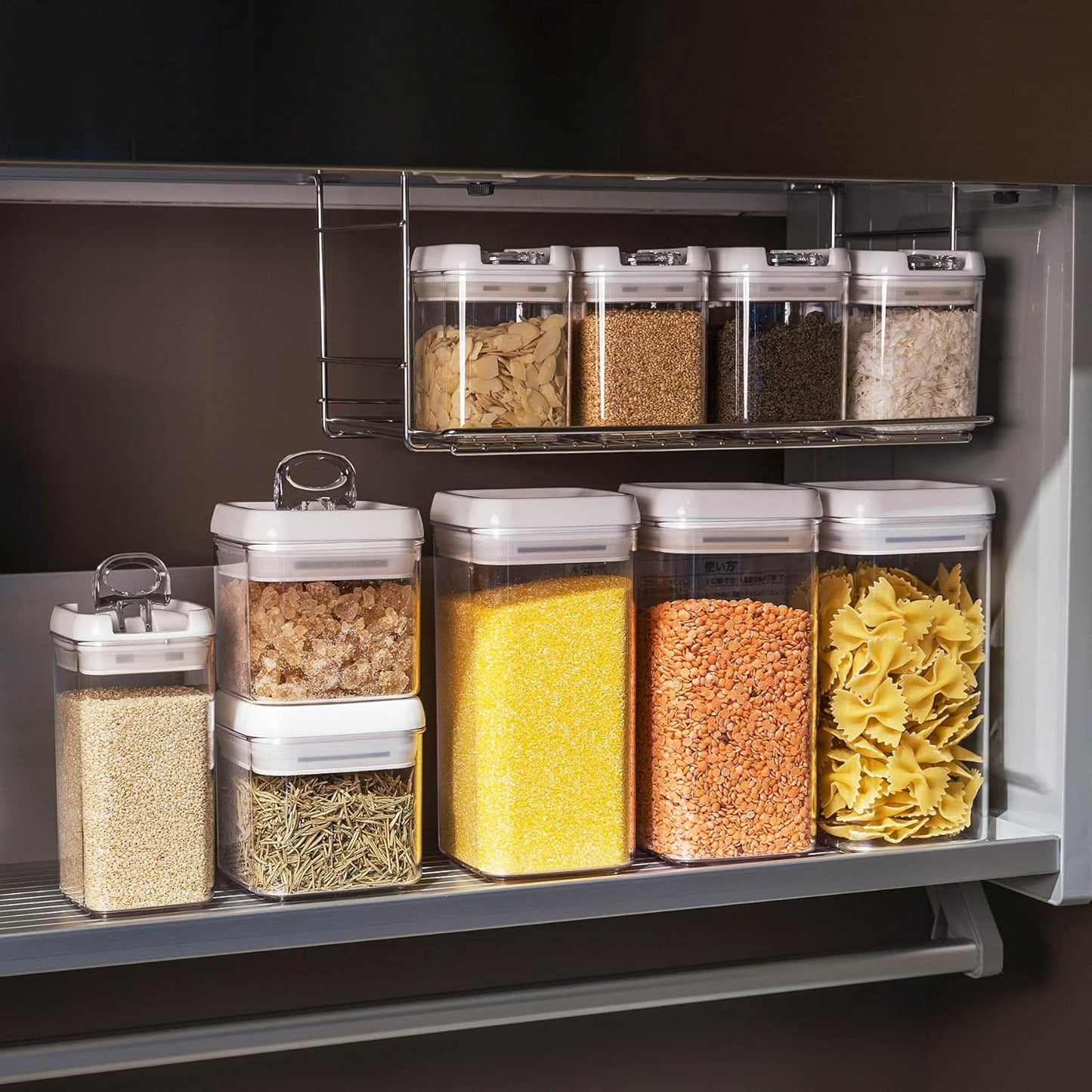 Felli Flip Tite Food Storage Container with Lid Airtight 4" Ring Seal Flip Top, Stackable Acrylic Canister Jar for Pantry Kitchen Counter, Snack Coffee Bean Granola Pet Treats Cracker Holder (1.2 L)