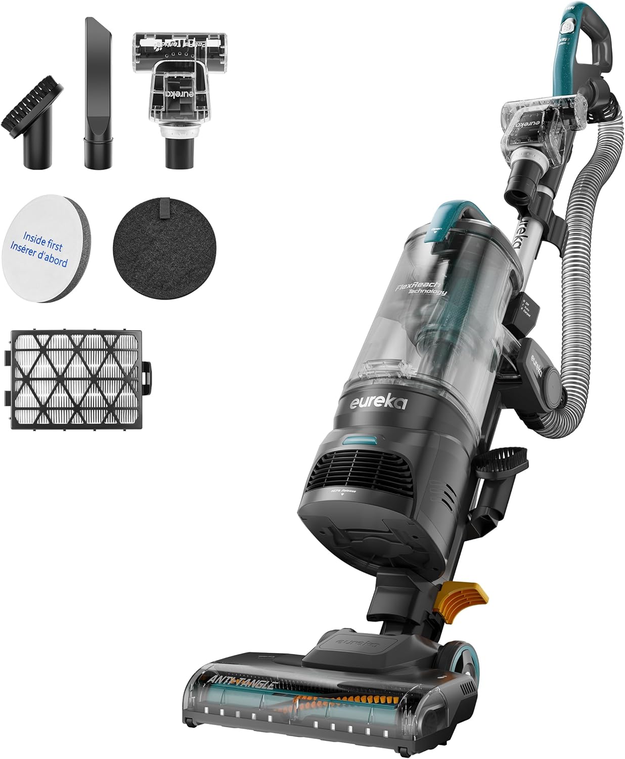 Eureka FlexReach Plus Bagless Upright Vacuum Cleaner for Home,Pet Vacuum for Carpet and Hard Floor, Lift-Up Vacuum with Flooring Type Sensor, HEPA Filter,Anti-Tangle, NEU652, Green