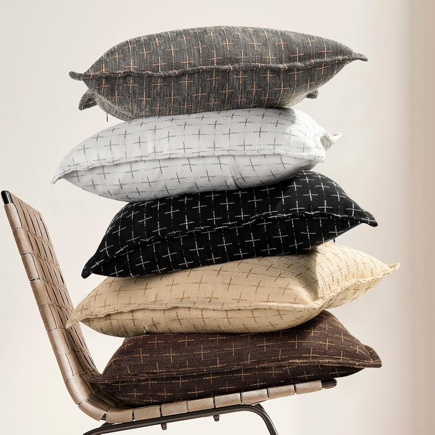 ZWJD Pillow Covers 22x22 Set of 2 Soft Polyester Textured Pillow Covers with Stylish Flange Edge Cozy Farmhouse Throw Pillows for Couch Bed Sofa Living Room