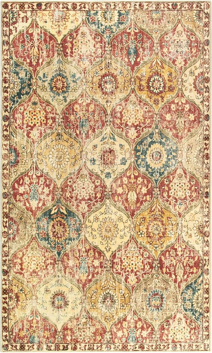 Lahome Moroccan Trellis Washable Small Area Rug, 3x5 Area Rug for Bedroom Living Room, Non-Slip Oriental Accent Throw Carpet for Kitchen Office Entryway Bathroom Office, Red/Orange