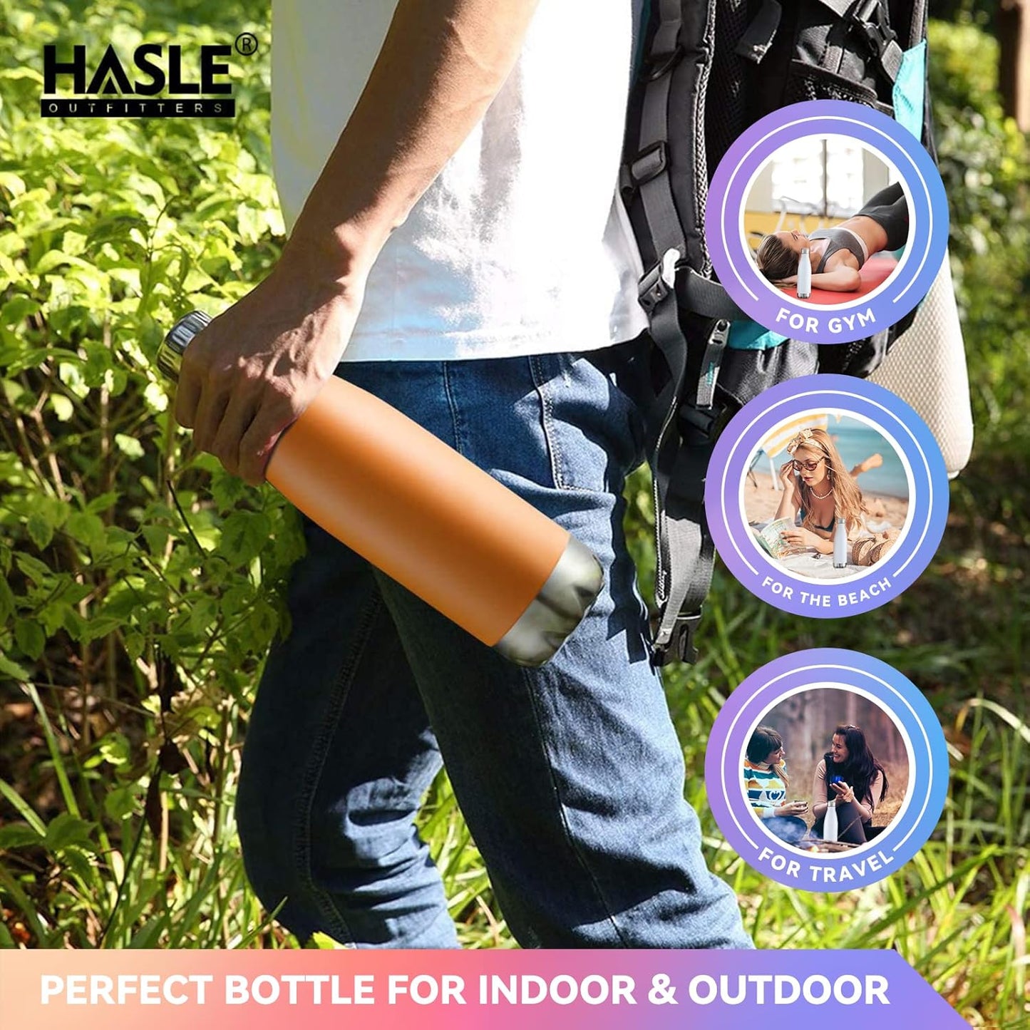 HASLE OUTFITTERS 17oz Stainless Steel Water Bottles Bulk, Vacuum Insulated Water Bottles Double Walled Powder Coated Reusable Metal Sports Water Bottles Keep Drinks Hot and Cold, Orange, 4Packs