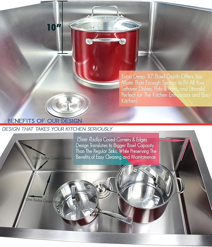 23 in. x 18 in. x 10 in. 16-Gauge Stainless Steel Undermount Single Bowl Kitchen Sink with Collapsible Colander Set and Strainer