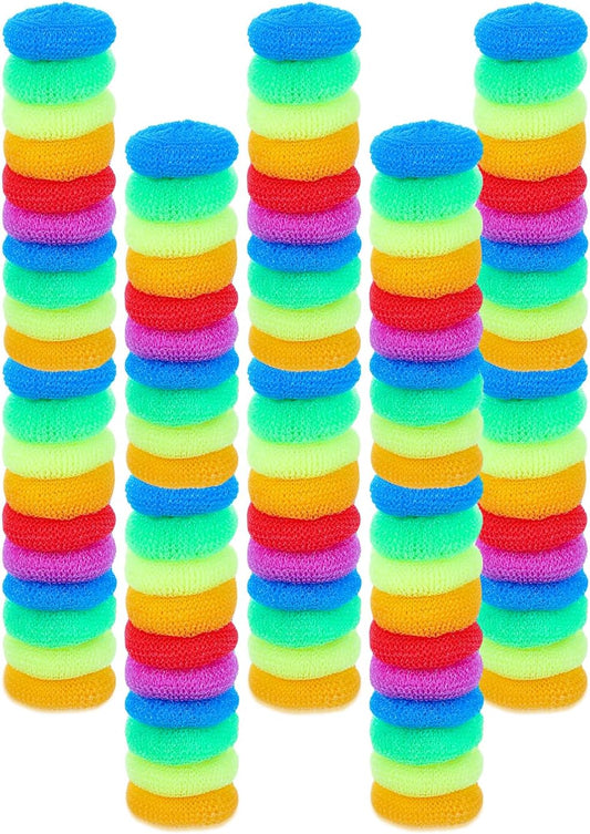 100 Pcs Plastic Dish Scrubbers, Reusable Non-Scratch Nylon Scouring Pads Bulk for Kitchen Cleaning - Multi-Color Poly Mesh Dishwashing Pads