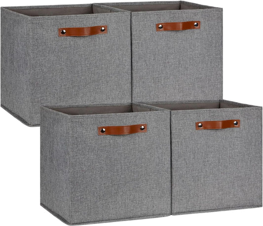 DULLEMELO Fabric Storage Cubes,13 inch Cube Stroage Bins for Empty Gift Basket,Toys Nursery Clothes Storage Linen Closet Organizers and Storage Baskets Shelves Bins(Grey-4 Pack)