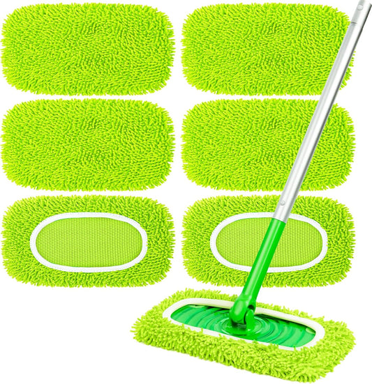 6-Pack Reusable Mop Pads Fit Swiffer Sweeper, Microfiber Cleaning Mop Pads Refill for Dry Sweeping & Wet Mopping Replacement