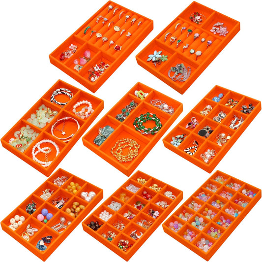 Jewelry Organizer Tray Stackable Velvet Jewelry Trays Drawer Inserts Earring Ring Necklace Organizer Display Case