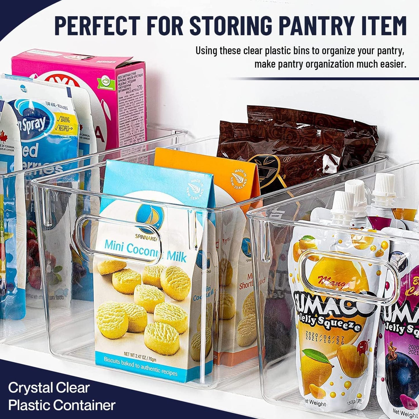 Clear Plastic Storage Bins, Pantry Organizers and Storage Containers Fridge Organizer Bins for Organizing Kitchen Cabinet Organizer Bin Bathroom Freezer Refrigerator Organization