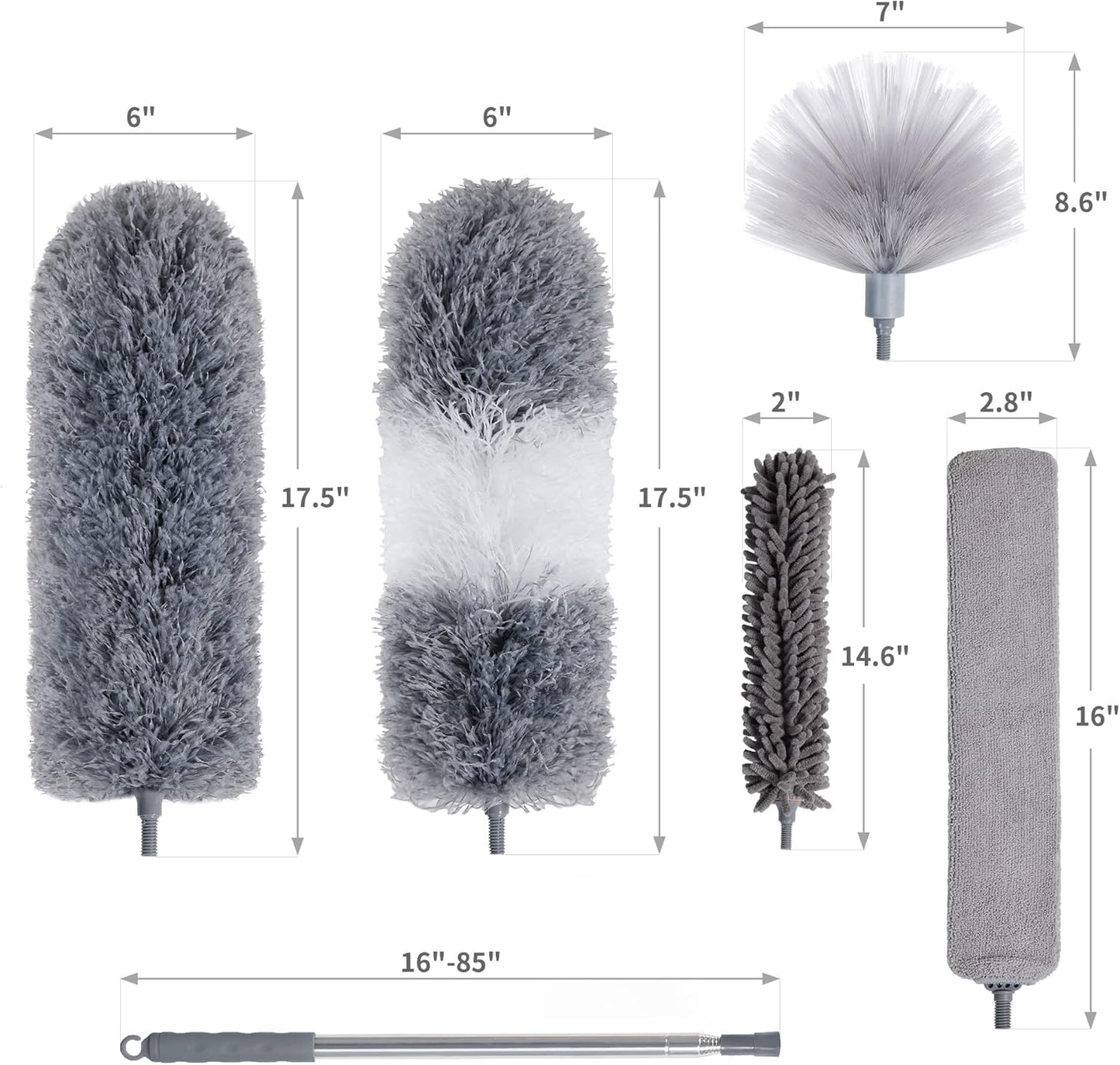 BOOMJOY Microfiber Feather Duster 7PCS, Bendable Dusters with 100 inches Extension Pole for Cleaning High Ceiling, Fan, Blinds, Cobweb, Furniture, Cars