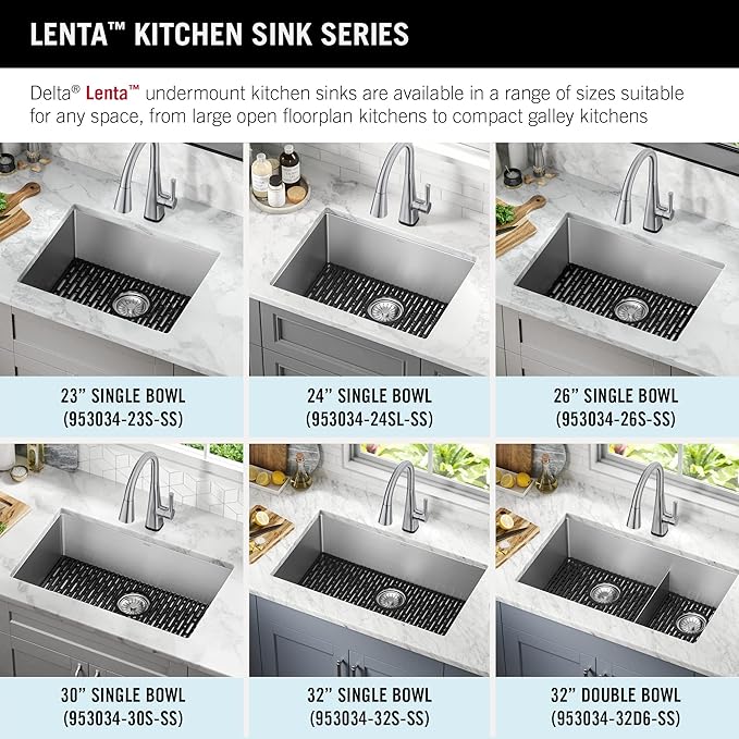 DELTA FAUCET Delta Lenta 30-inch Undermount 16 Gauge Stainless Steel Single Bowl Kitchen Sink with Accessories, 953034-30S-SS, Satin