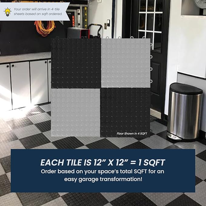 FlooringInc's Nitro 12"x12" Snap-Together Garage Flooring Tiles, Non-Slip Interlocking Plastic Floor Mat, Coin Pattern, Shelby Blue, 12 Tiles, 12 Sq/Ft