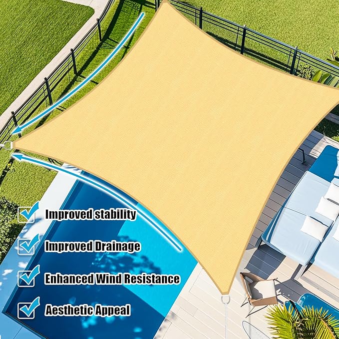Amagenix Sun Shade Sail 5X12 Curved Edge Outdoor Shade Canopy Sand Breathable 95% UV Block Shade Cloth for Patio Garden Backyard (We Make Custom Size)