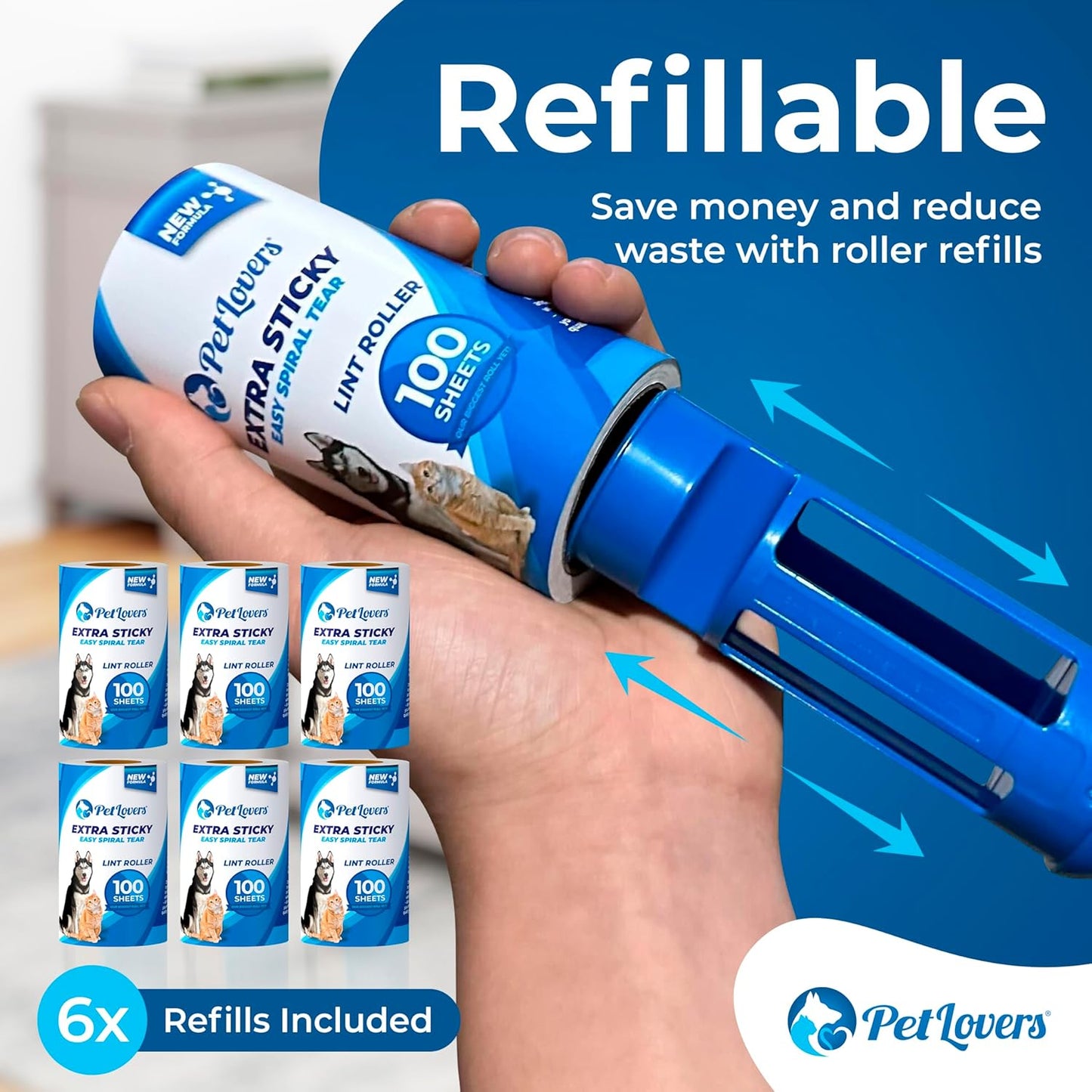 PetLovers Extra Sticky Lint Roller Ultimate Value Set 800 Sheets for Pet Hair Removal, Dog and Cat Lint Remover 8 Pack