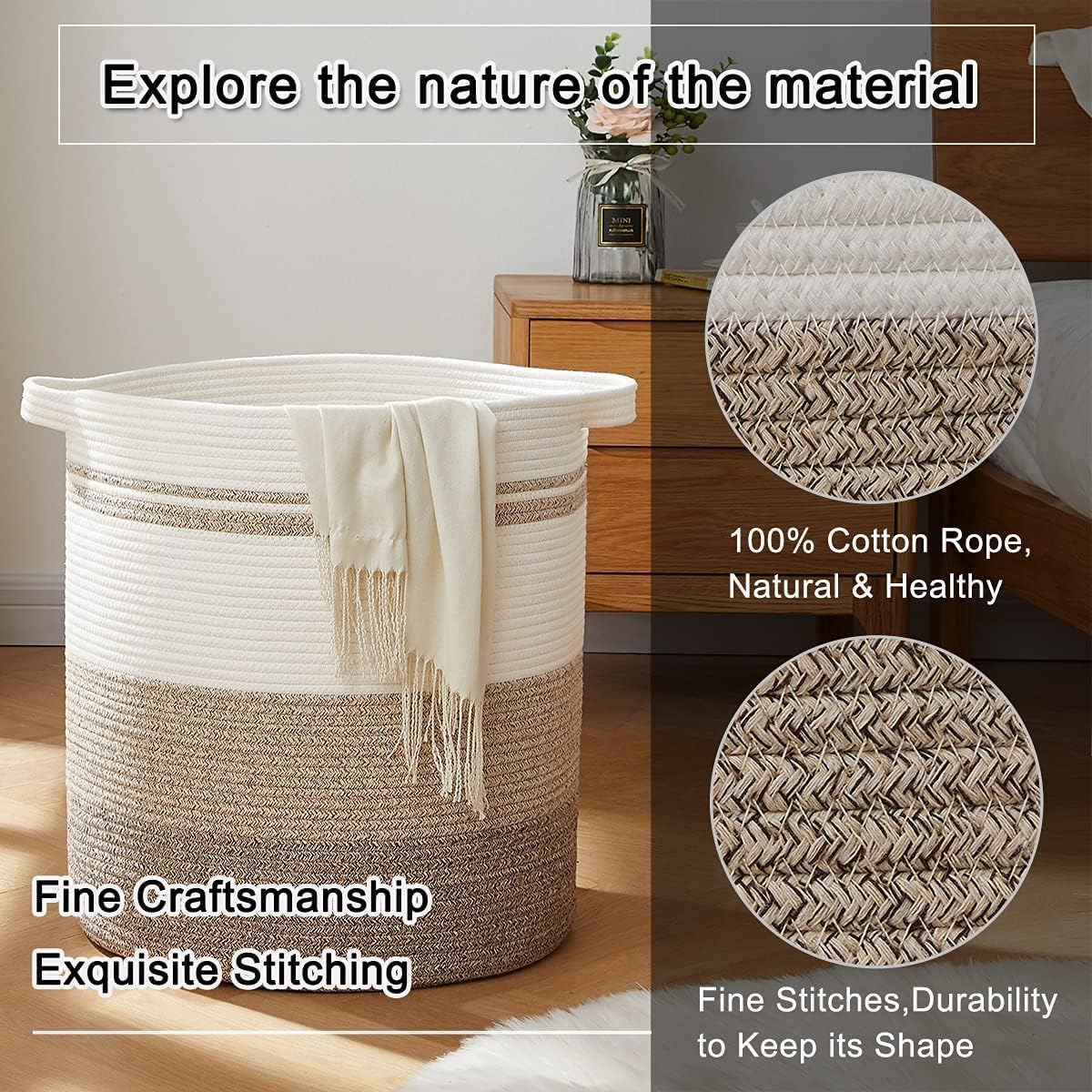 OIAHOMY 115L Laundry Baskets Hamper with Handles, Decorative Basket for Living room, Woven Storage Basket for Toys Bin,Pillows, Blankets, Clothes-20x22.5in-Gradient Yellow
