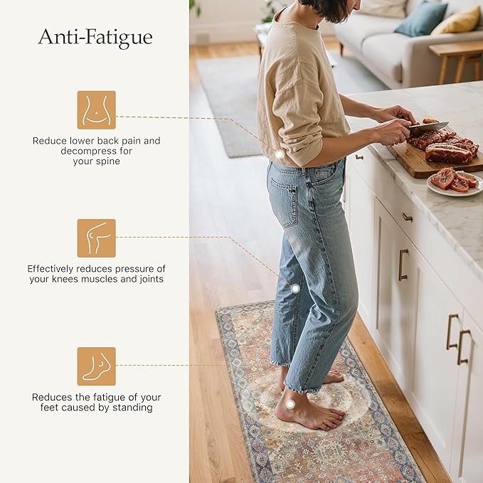 GENIMO Kitchen Mats for Floor, Kitchen Rugs Non Slip Washable, Waterproof Anti Fatigue Mat, Comfort Standing Runner Rug for Sink, Office, Laundry, Home, 23.6"x71", RetroBrick