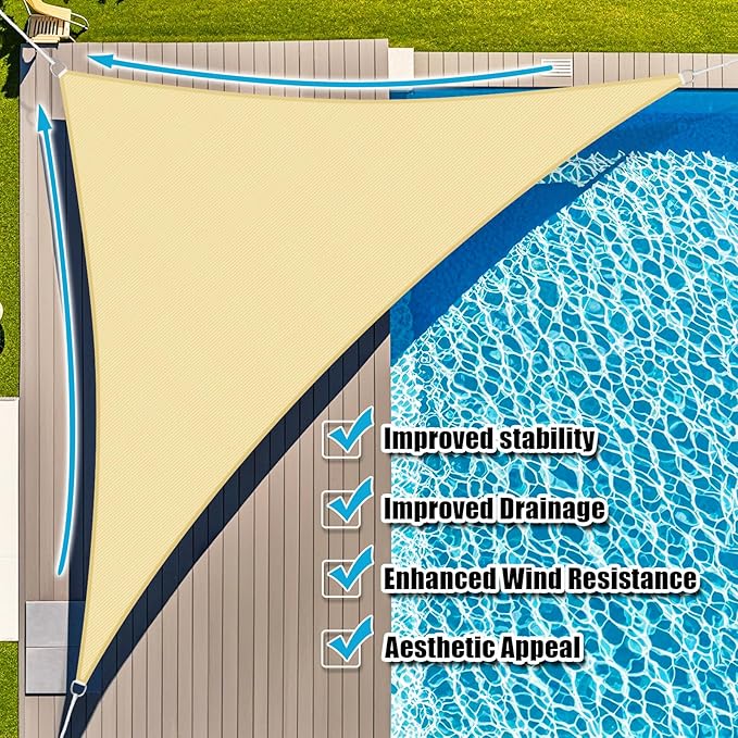 Amagenix Sun Shade Sail 16'X16'X16' Curved Edge Outdoor Shade Canopy Beige Breathable 95% UV Block Shade Cloth for Patio Garden Backyard (We Make Custom Size)