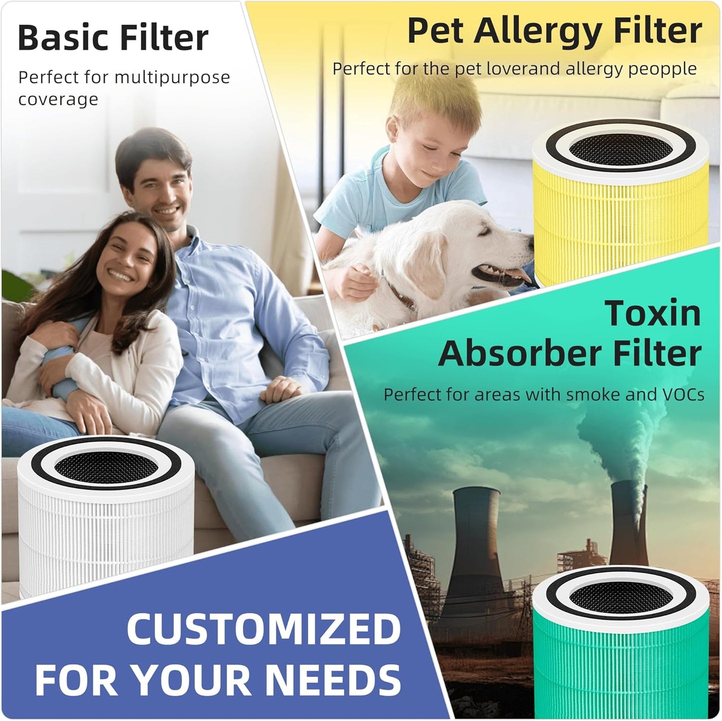 240 True HEPA Replacement Filter 14 for Puro 240 Air Purifier,3-in-1 High-Efficiency HP-14 with Activated Carbon Filter,4 Pack,White