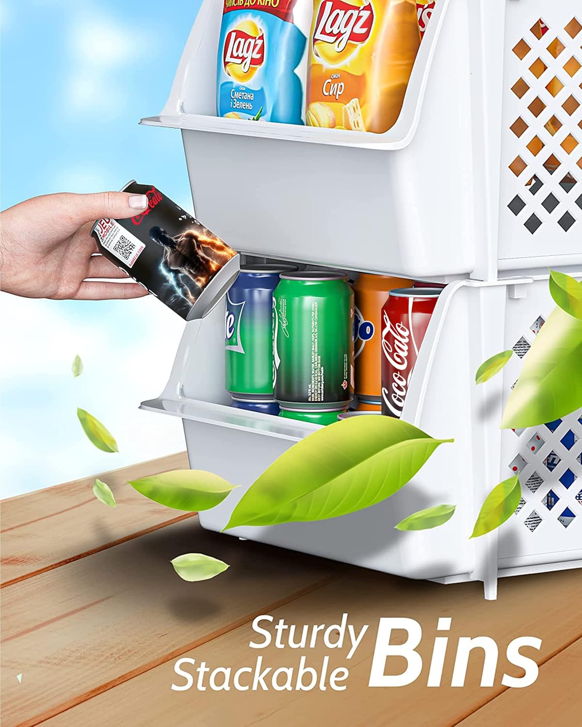 Skywin Plastic Stackable Storage Bins for Pantry - Stackable Bins for Organizing Food, Kitchen, and Bathroom Essentials (White - 50 Pack)