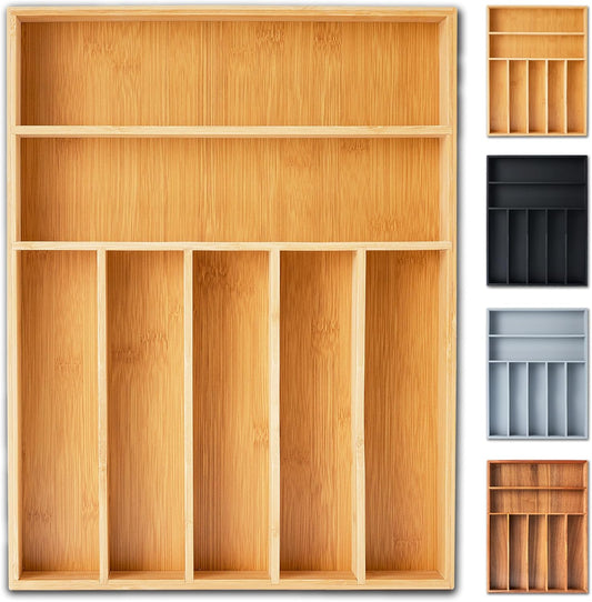 Silverware Organizer, 12.5 Inch Utensil Organizer Kitchen Drawer Organizer Bamboo Silverware Holder Cutlery Tray Organizer in Drawer Flatware Organizer Tray(7 slots, Natural）