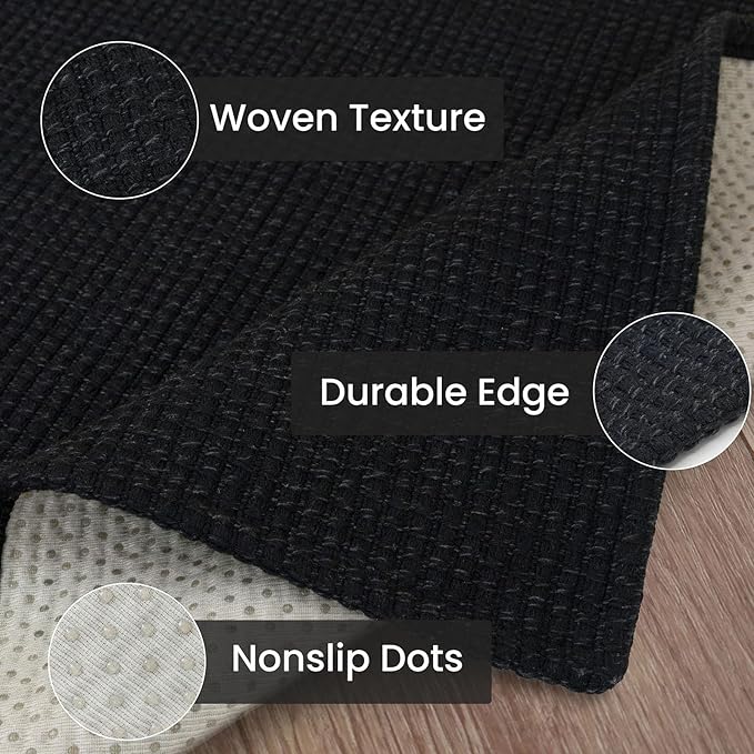 IOHOUZE Washable Runner Rug 2x12 Non Slip Rubber Backed Extra Long Hallway Runner Entryway Runner Indoor, Kitchen Rugs Woven Cotton Floor Carpet for Hall Stair, Black/Grey