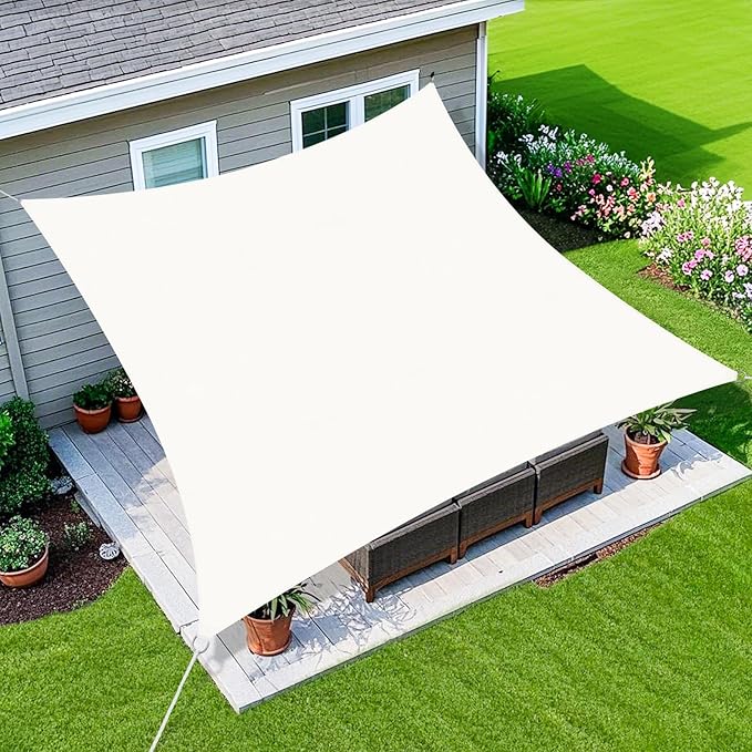Amagenix Sun Shade Sail 9'X12' Curved Edge Outdoor Shade Canopy White Breathable 95% UV Block Shade Cloth for Patio Garden Backyard (We Make Custom Size)